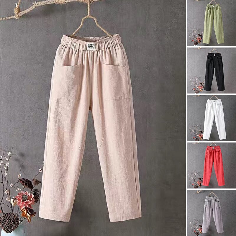 Leisure pants made of cotton and linen with elastic waist.