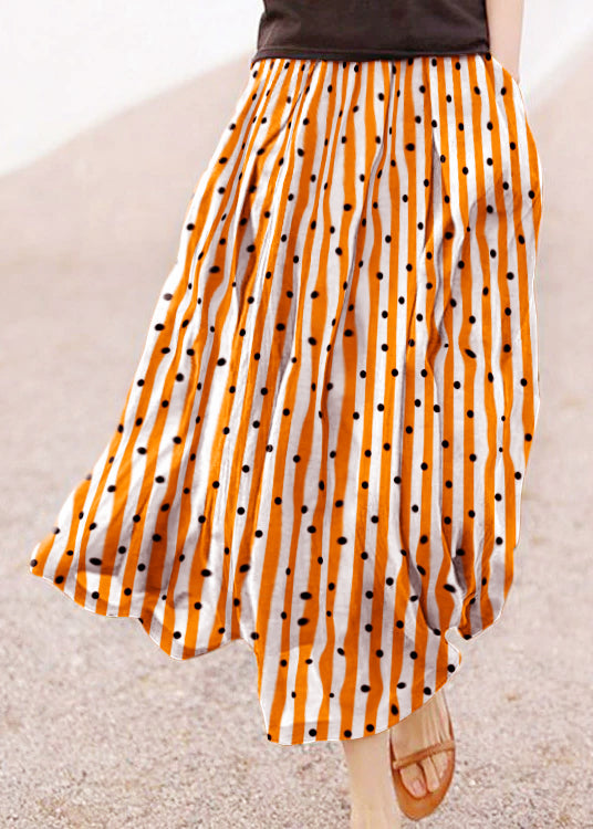 Retro Chocolate Dot Print Pockets Linen Skirt Summer