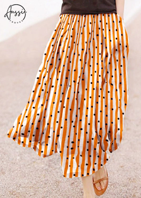 Retro Dot | Coffee Print Linen Skirt