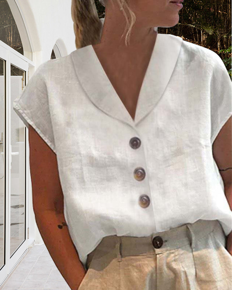 Short-sleeved top with button