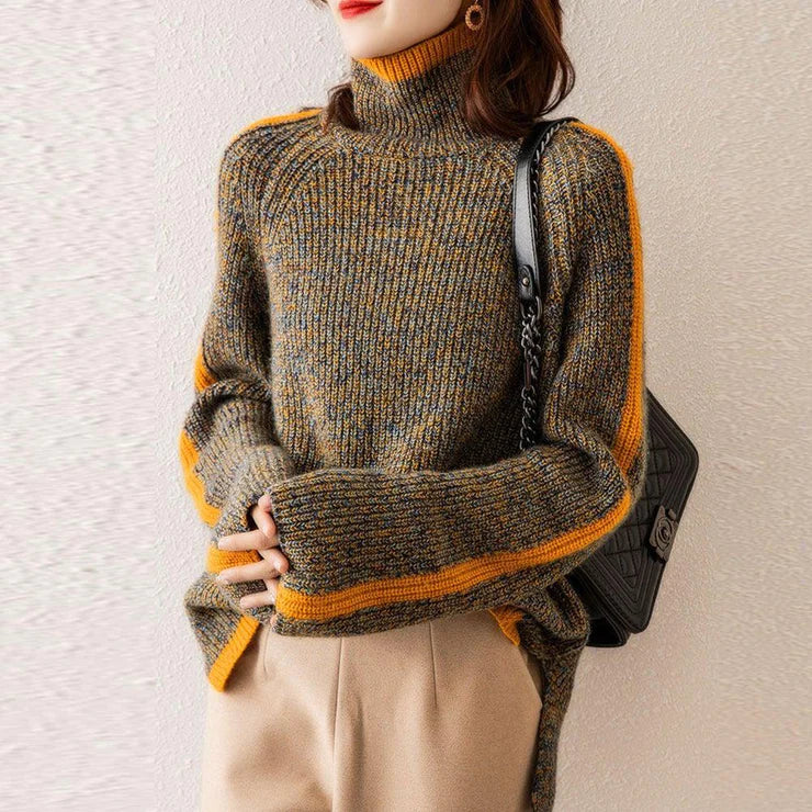 Popular Coffee High Neck Print Sweater