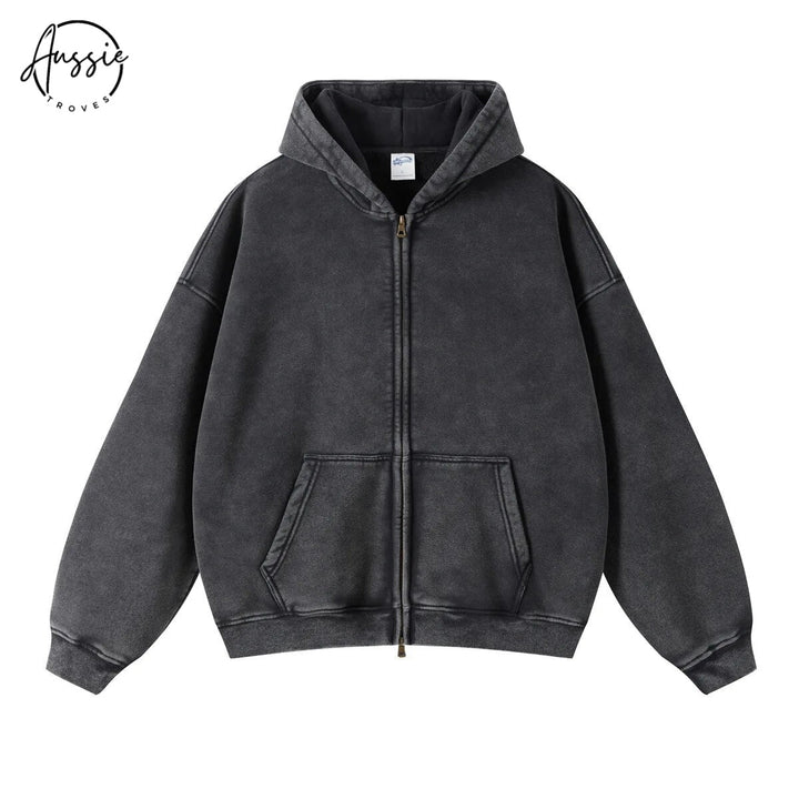 Premium Loose Fit Washed Zip Up Hoodie