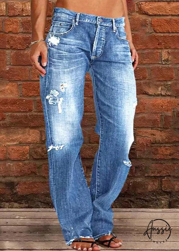 Oversized Washed Denim Ripped Pants