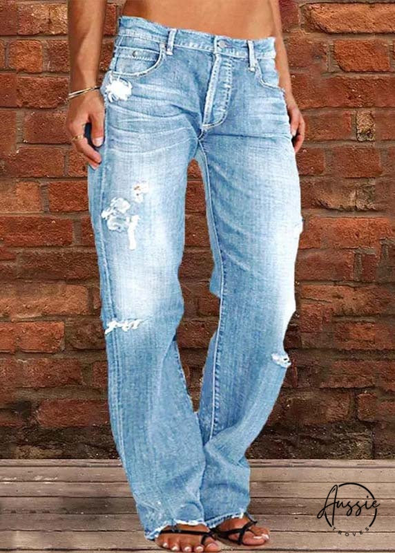 Oversized Washed Denim Ripped Pants