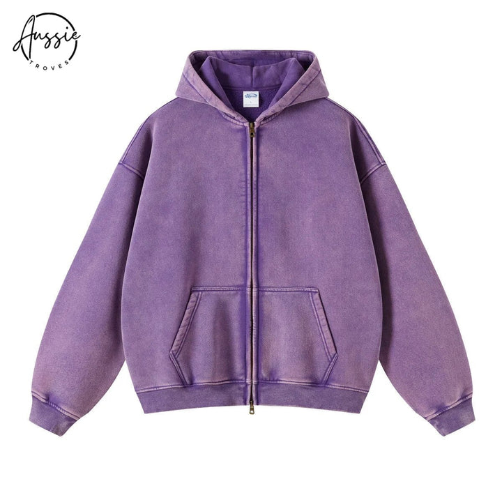 Premium Loose Fit Washed Zip Up Hoodie