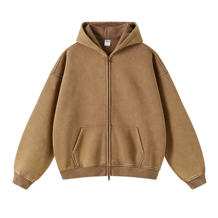 Loose Fit Washed Zip Up Hoodie