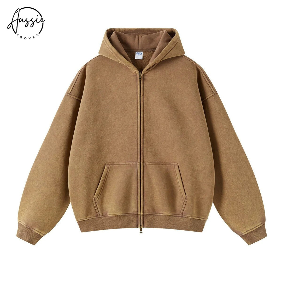 Premium Loose Fit Washed Zip Up Hoodie