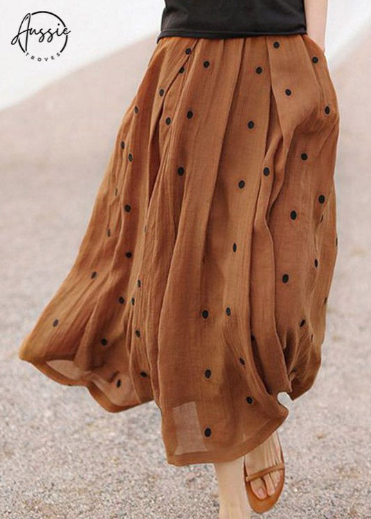 Retro Dot | Coffee Print Linen Skirt