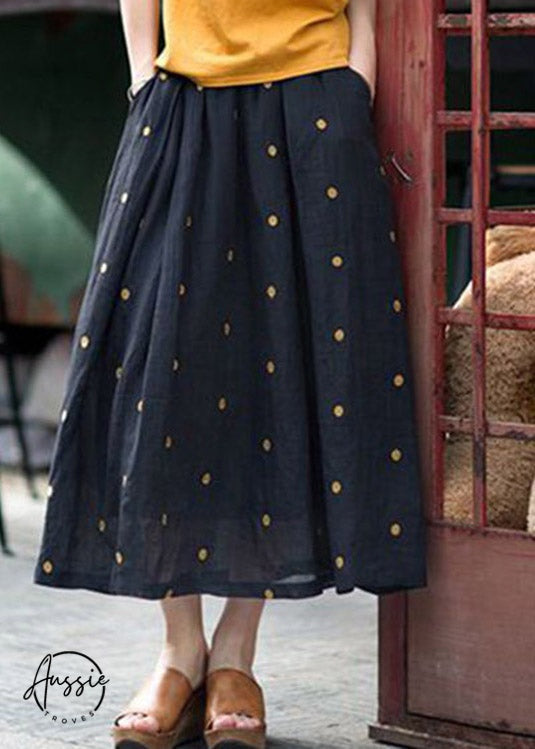 Retro Dot | Coffee Print Linen Skirt