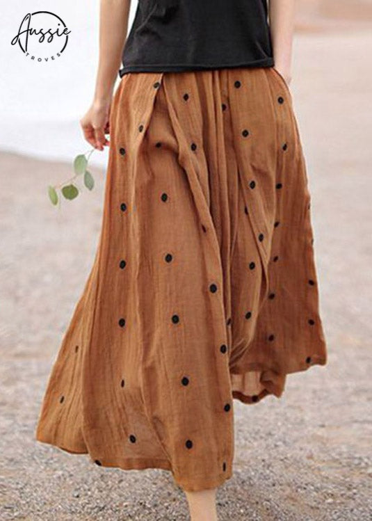 Retro Dot | Coffee Print Linen Skirt