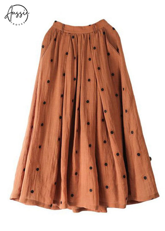 Retro Dot | Coffee Print Linen Skirt