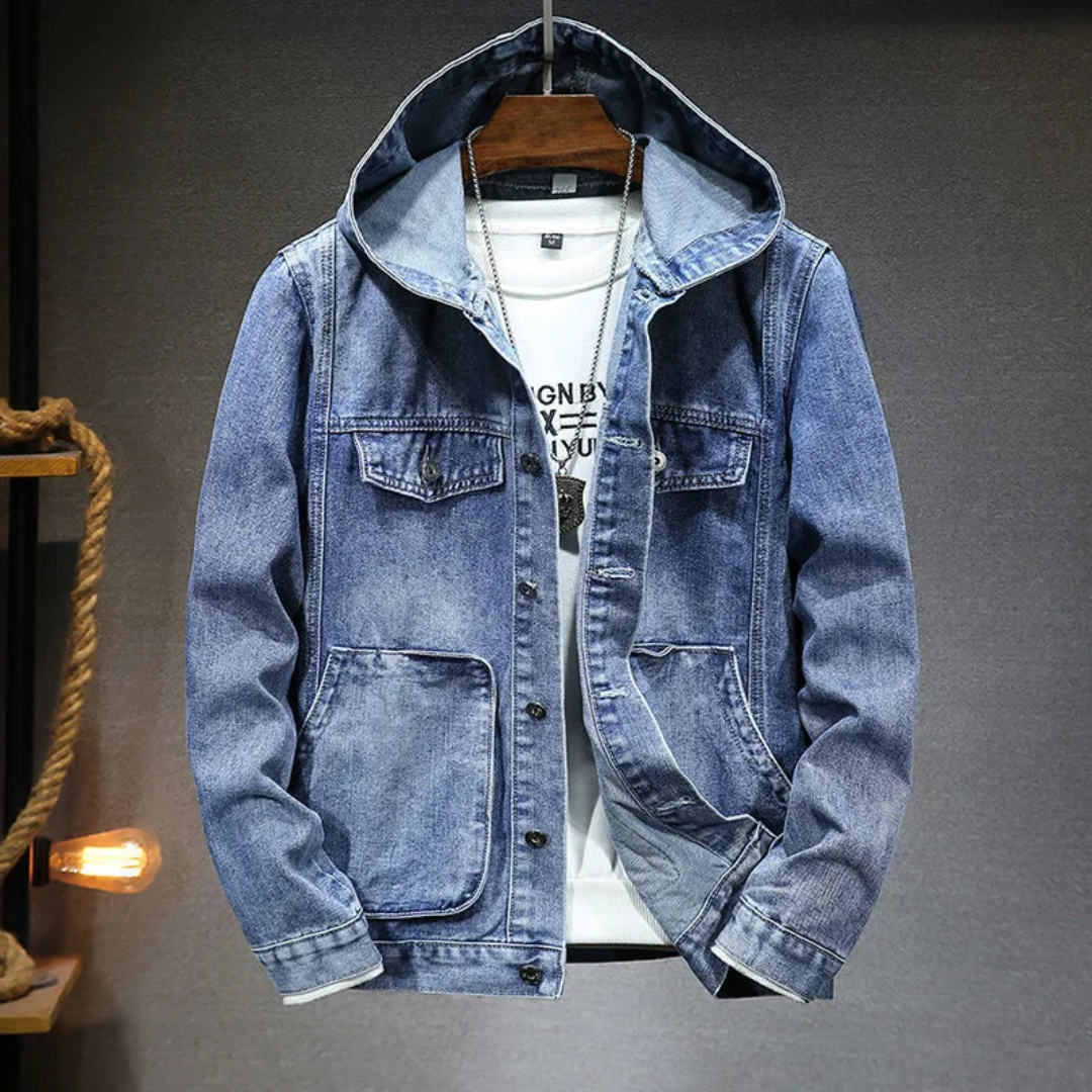 Men's Hooded Vintage Denim Jacket