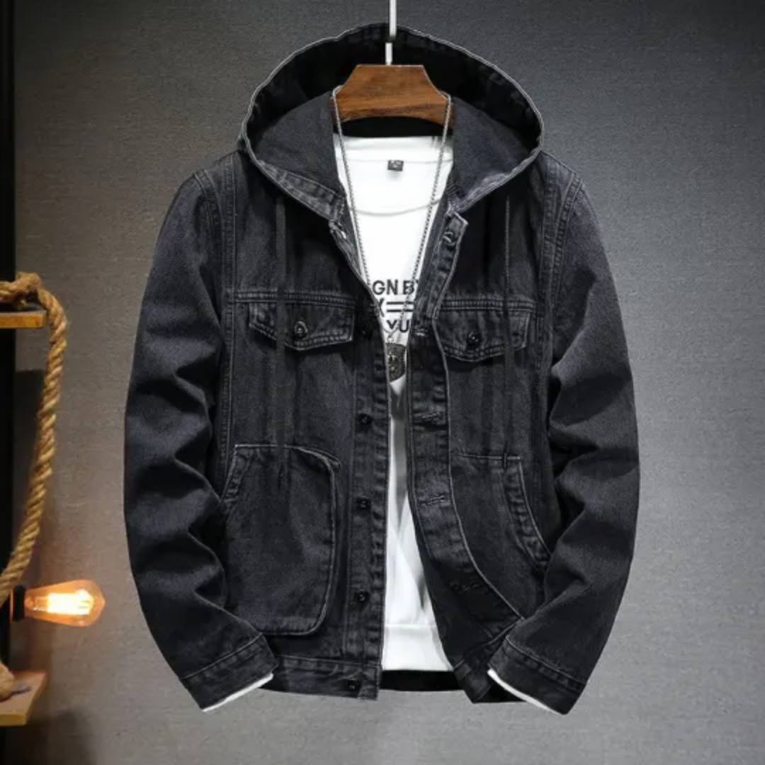 Men's Hooded Vintage Denim Jacket