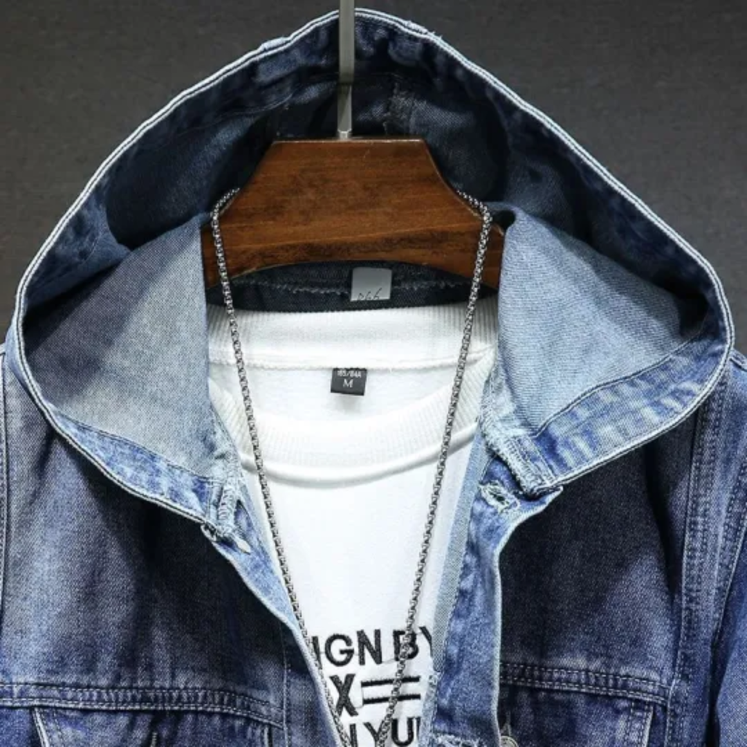 Men's Hooded Vintage Denim Jacket