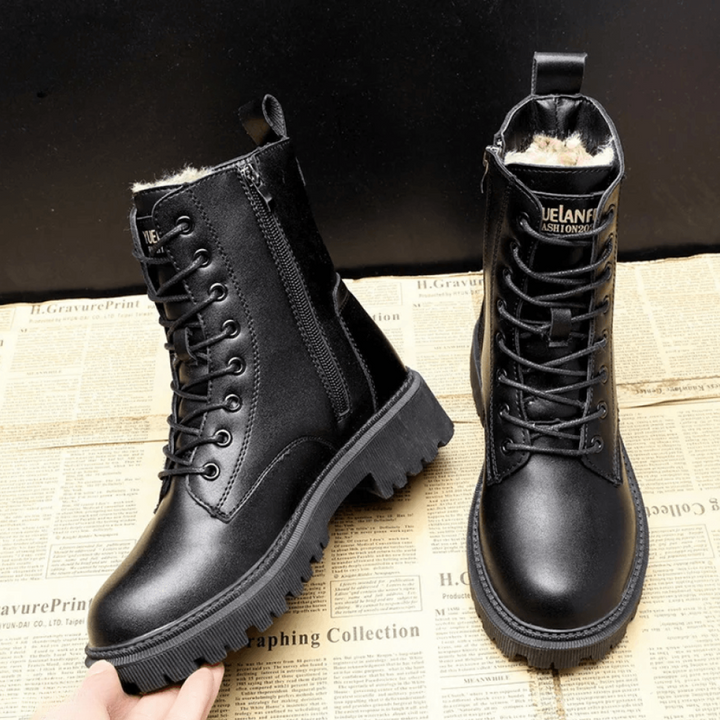 Andrea™ - Black Leather Winter Boots