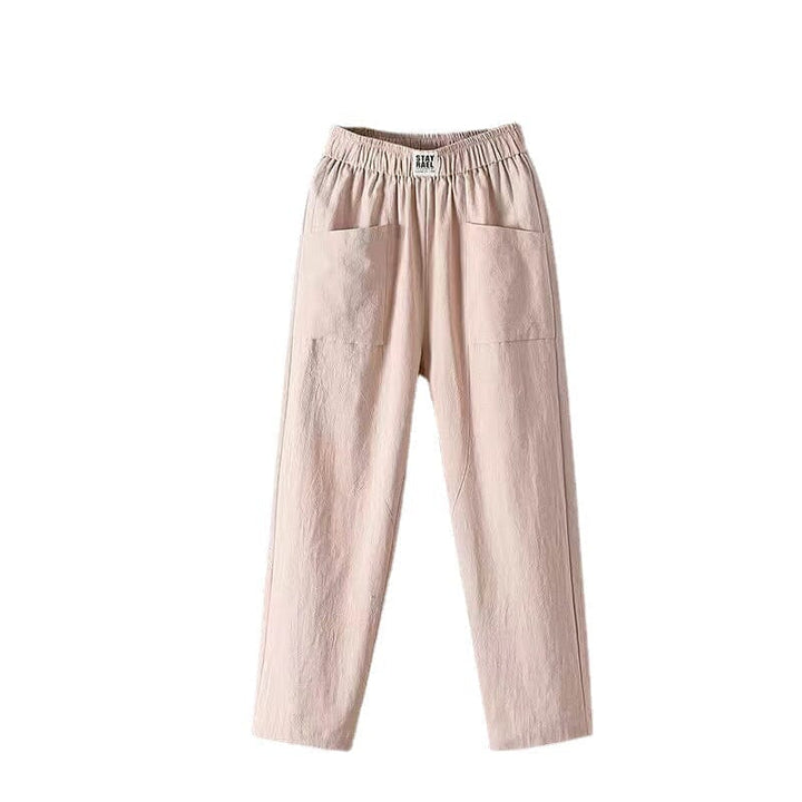 Leisure pants made of cotton and linen with elastic waist.