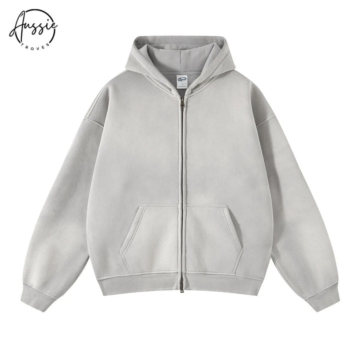 Premium Loose Fit Washed Zip Up Hoodie