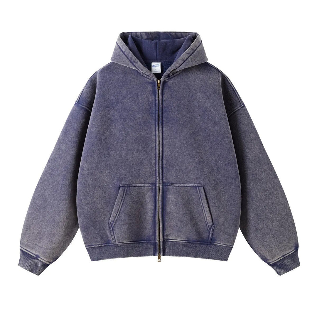 Loose Fit Washed Zip Up Hoodie