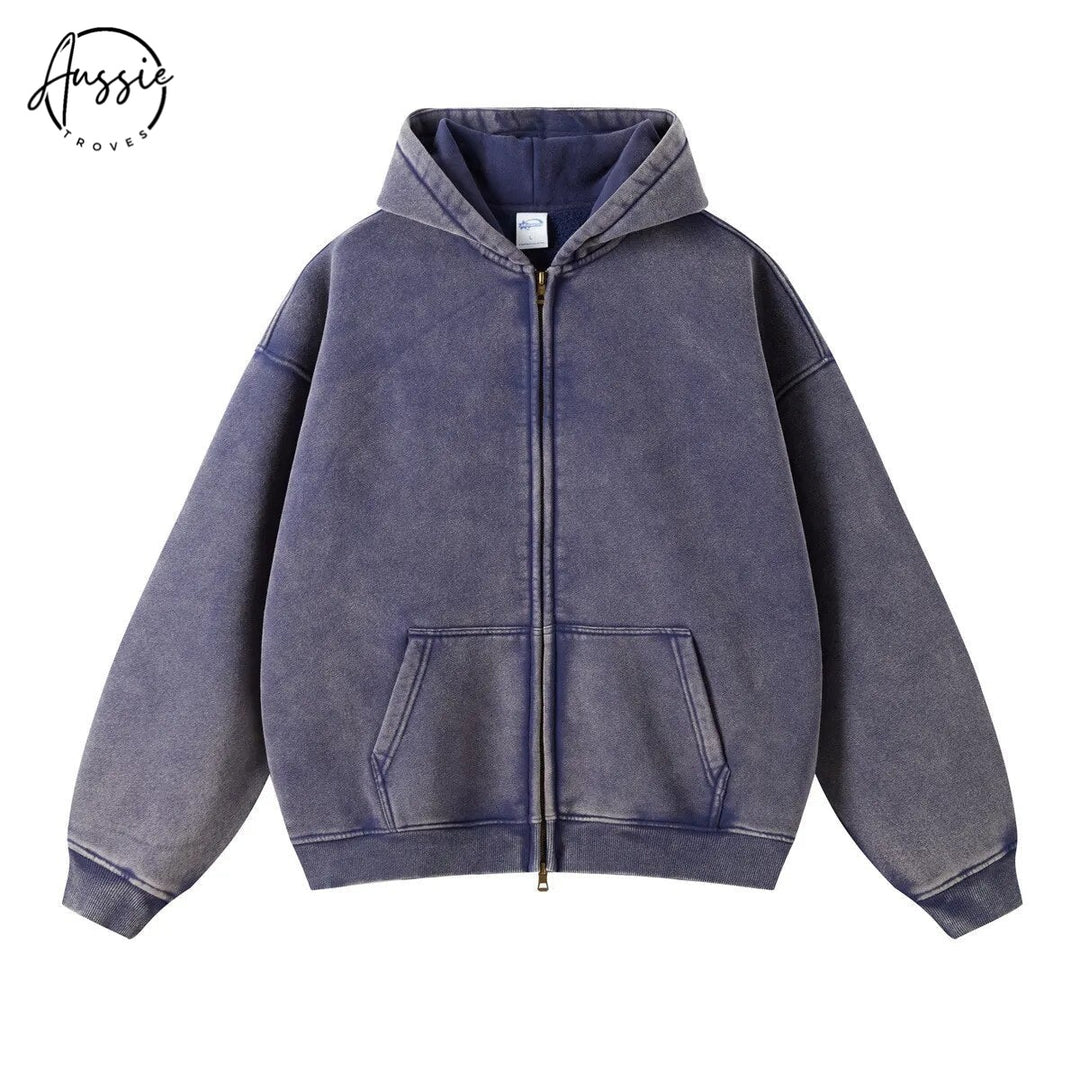 Premium Loose Fit Washed Zip Up Hoodie