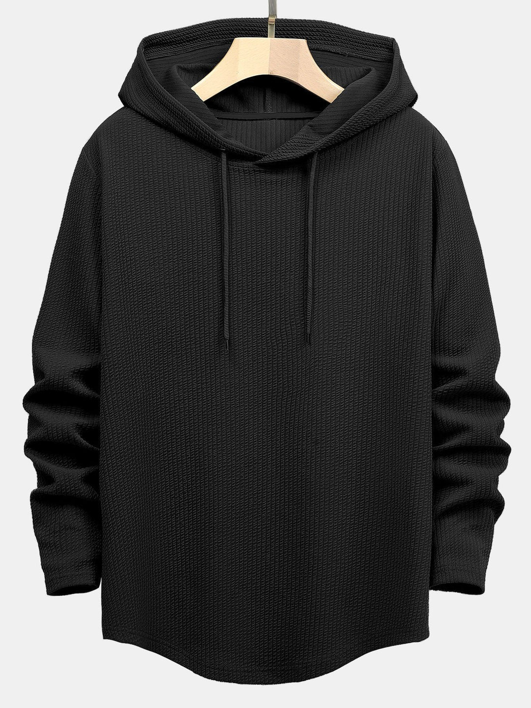 Long Sleeve Muscle Fit Ribbed Arc Hem Hooded T-Shirt