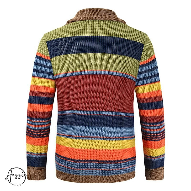 Heritage Stripe | Men’s Colorblock Lapel Sweater Jacket