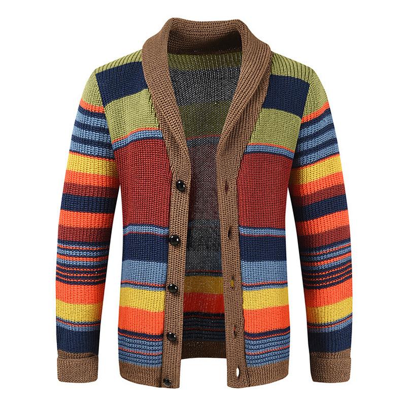 Men's Colorblock Lapel Sweater Jacket