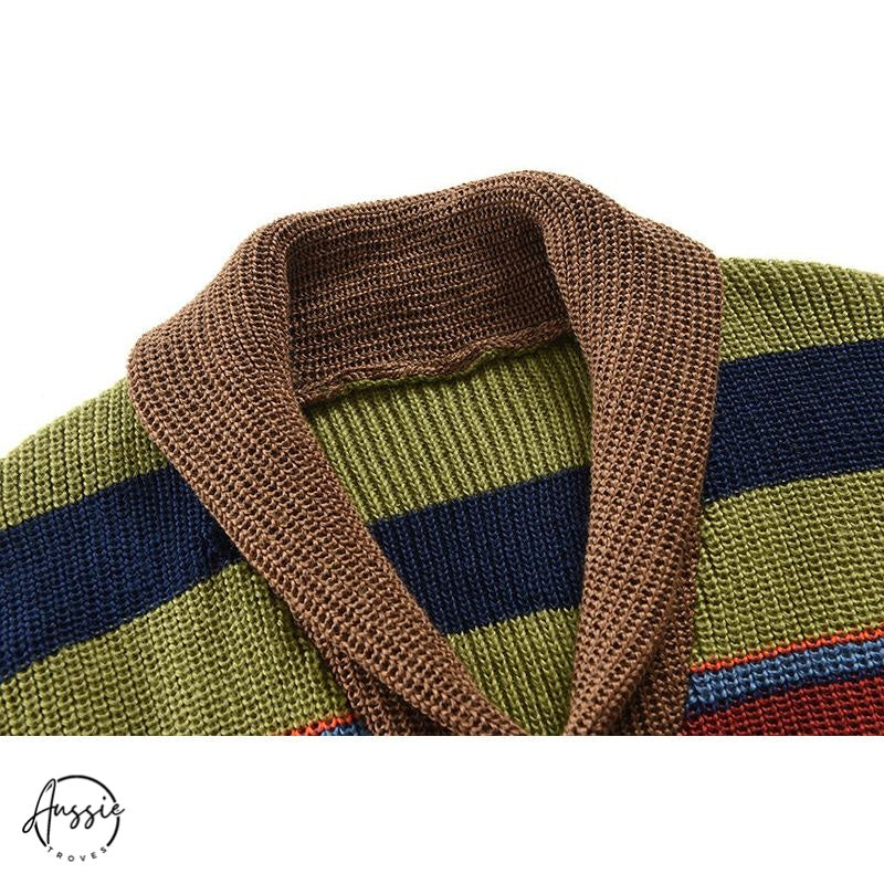 Heritage Stripe | Men’s Colorblock Lapel Sweater Jacket