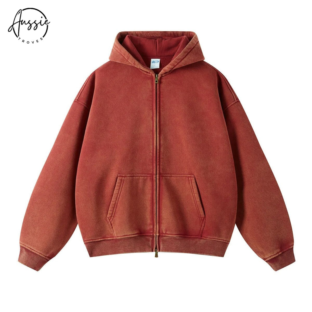 Premium Loose Fit Washed Zip Up Hoodie