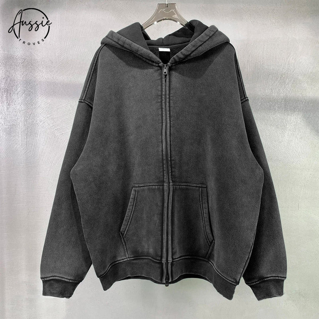 Premium Loose Fit Washed Zip Up Hoodie