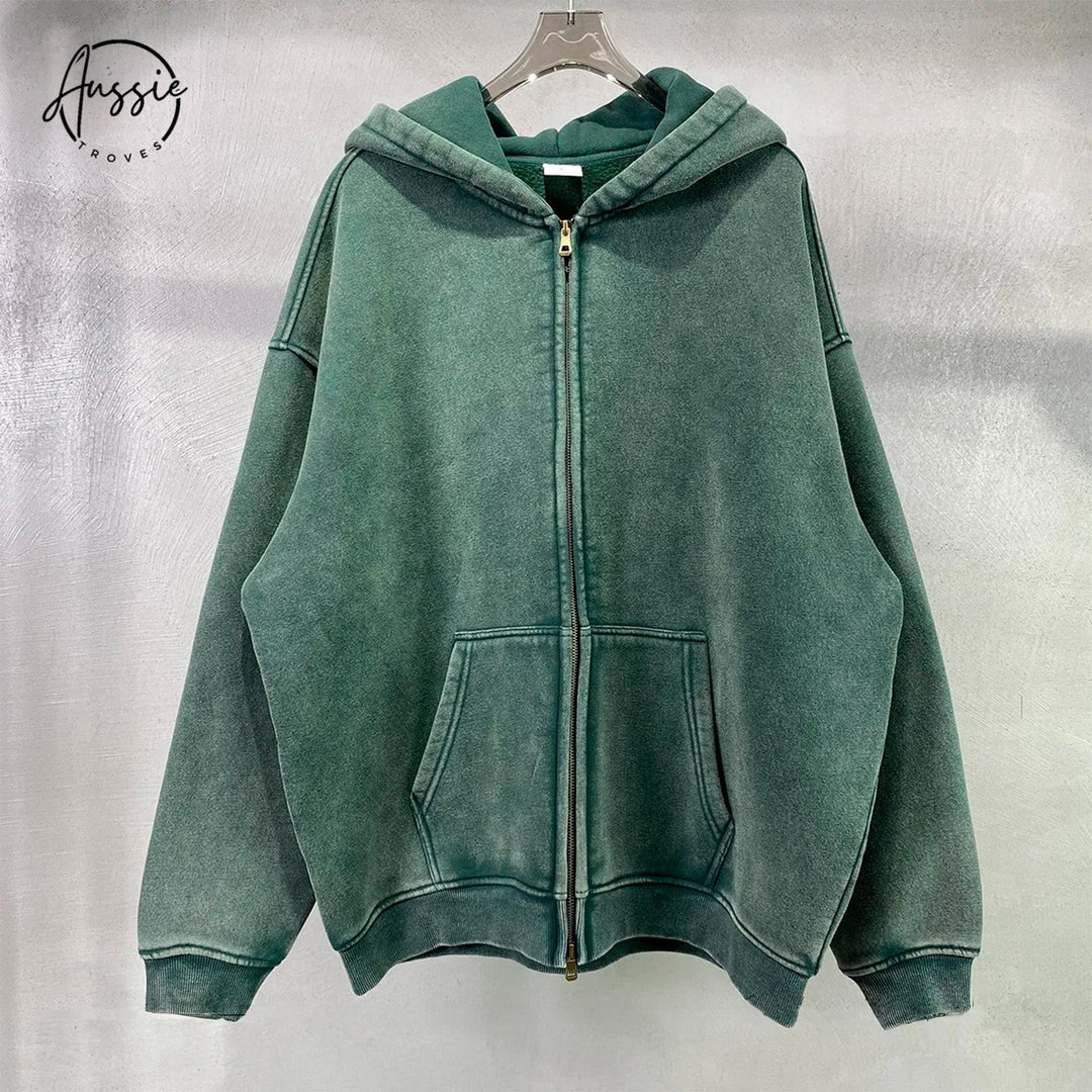 Premium Loose Fit Washed Zip Up Hoodie